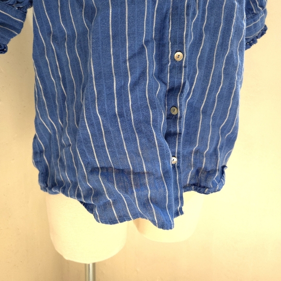 Zara | Blue and White Striped Button Up Blouse - Picture 6 of 12